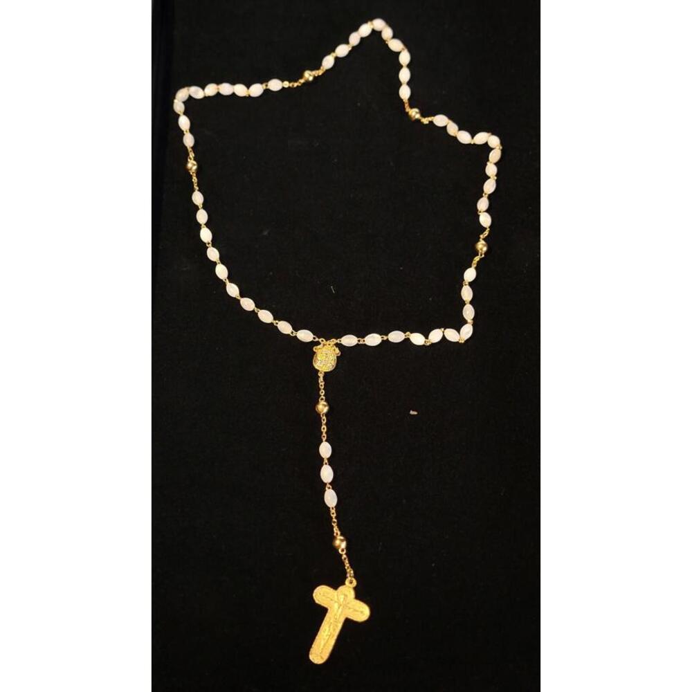 Religious Catholic Rosary MOP Beads Gold Tone